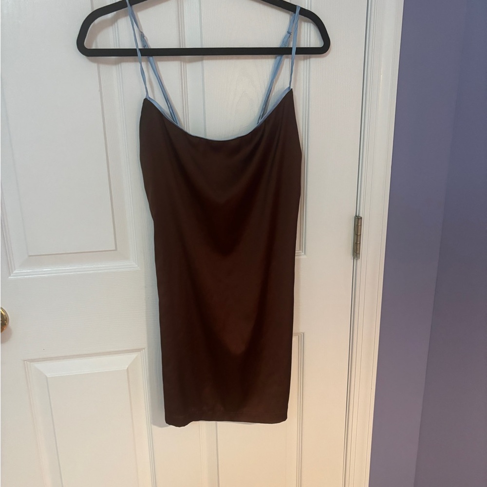 NWOT silk brown and blue dress slip